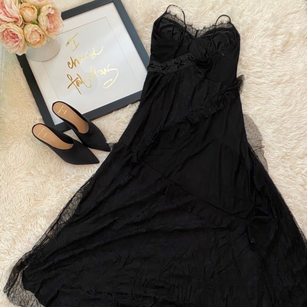 Guess Kendalle Black Lace Dress Goth Steampunk Sz M Asymmetrical EUC